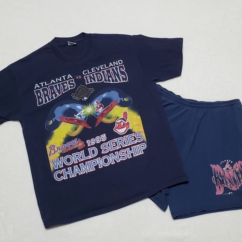 VINTAGE 90s Atlanta Braves Cleveland Indians Tee Tie-Waist Loose Fit Shorts Set